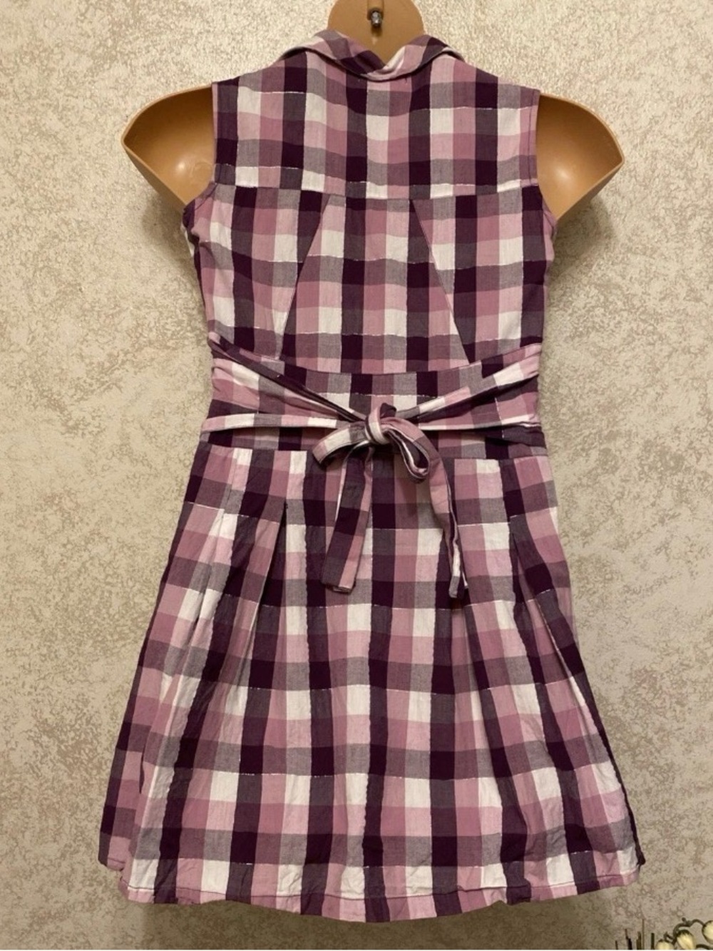 Cotton Express Purple and White Sleeveless Gingham Button-Front Midi Dress - Picture 6 of 13